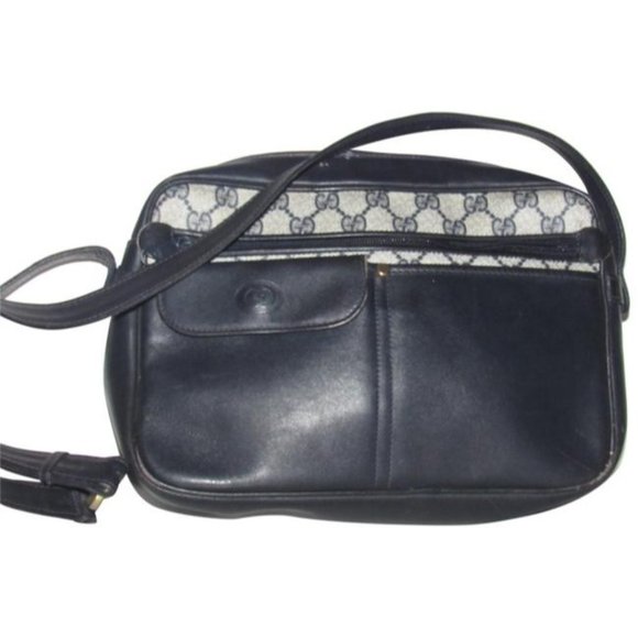 Gucci Vintage Blue Shoulder Bag With Large G Logo Print Coated Canvas - Picture 1 of 12